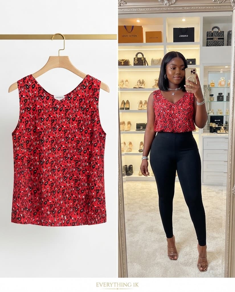 Casual Red and Black Leopard-Print Sleeveless Tank Top