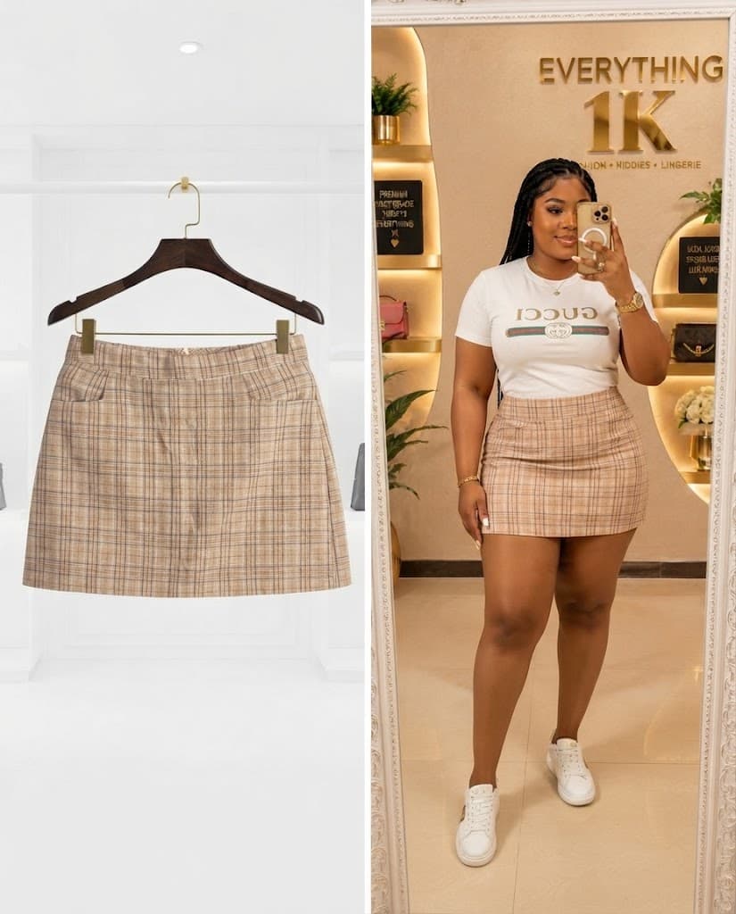 Camel stones Plaid Utility Mini Skirt