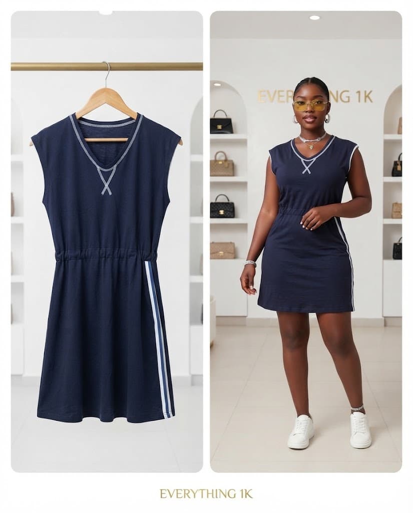 Navy Blue Athletic Contrast-Stitch Dress