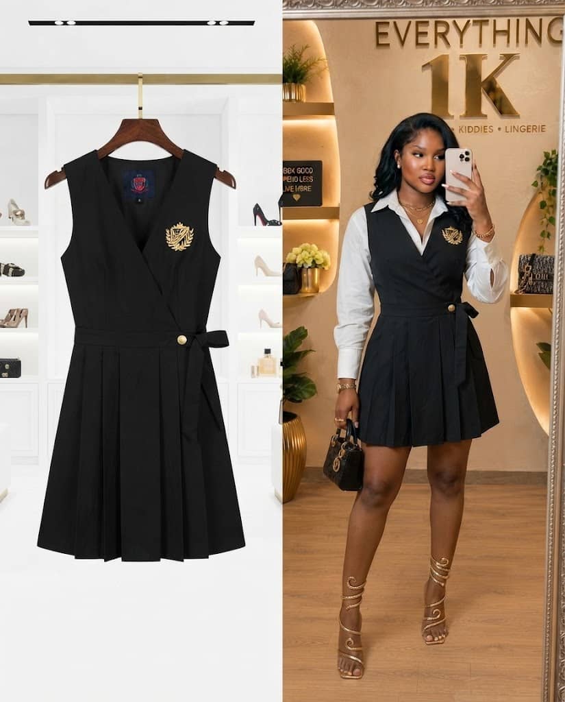 Black V-Neck Preppy Style Pinafore Mini Dress