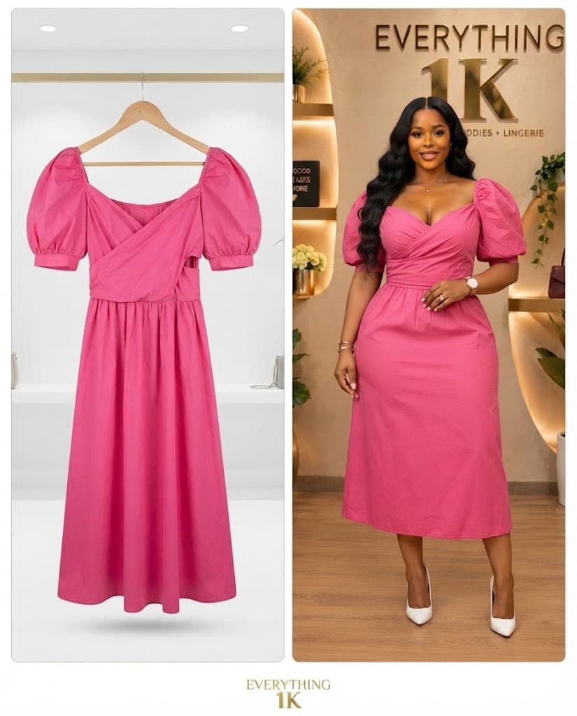 Vibrant Pink Crossover Midi Dress