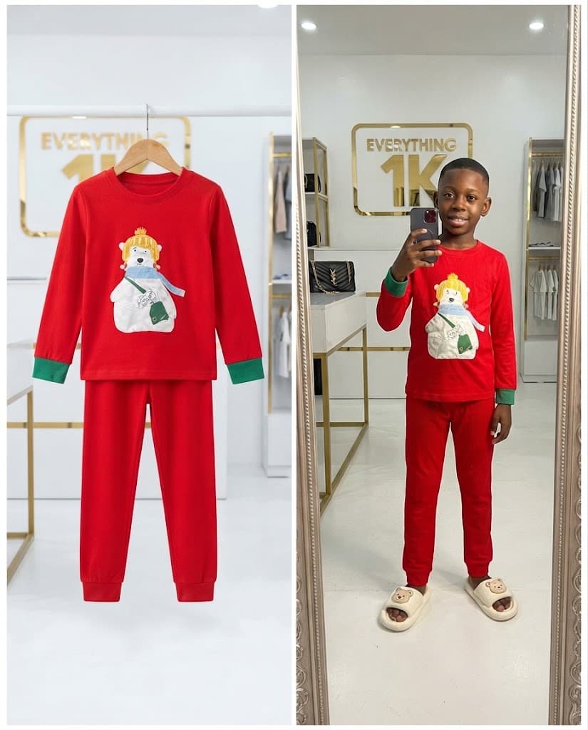 Two piece Winter Polar Bear Character Red Long-Sleeve Lounge Set 5-7 years
