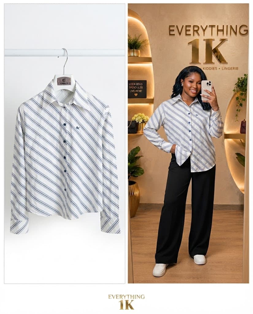Corporate White and Blue Striped Button-Down Shirt