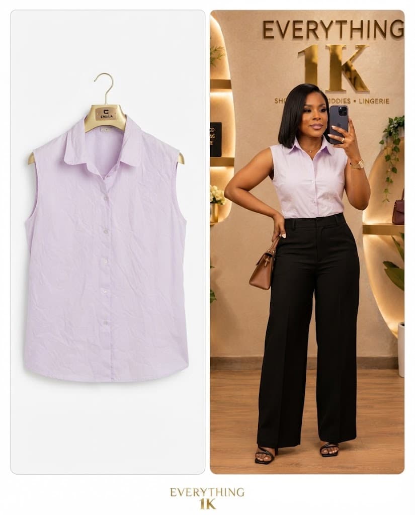 Casual Light Purple Sleeveless Button-Down Collared Shirt