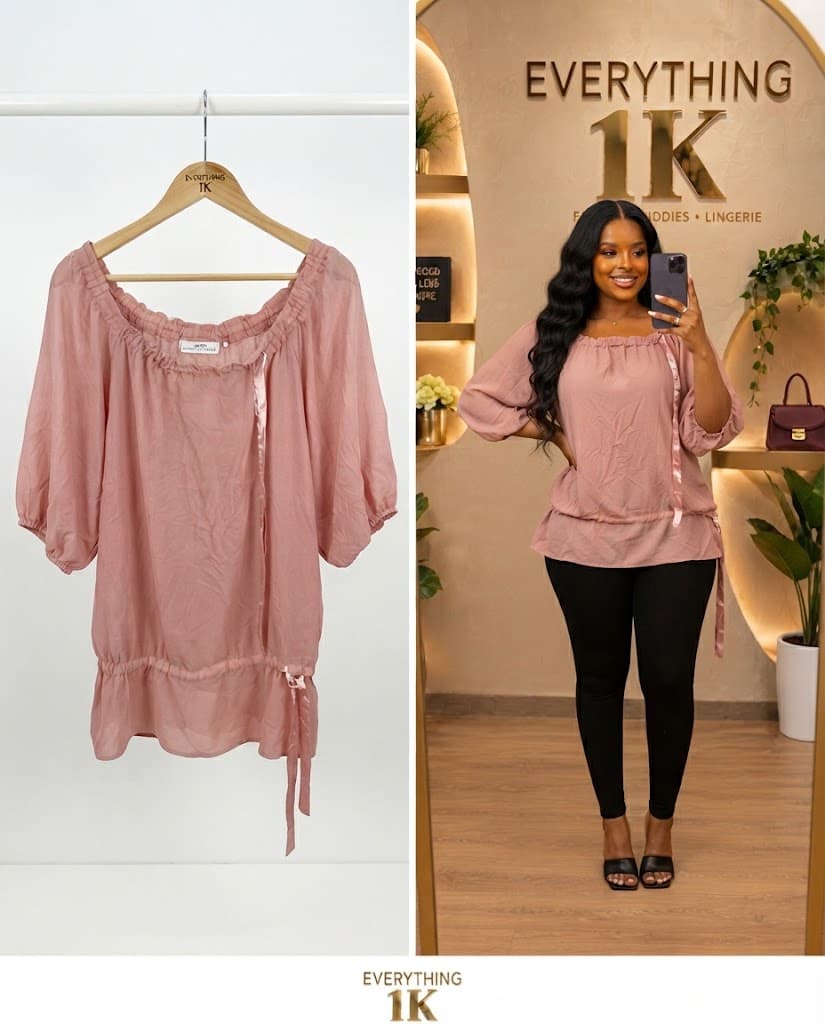 Casual Dusty Rose Off-the-Shoulder Drawstring Blouse