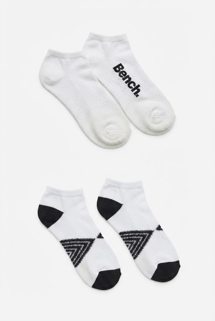 White "Bench" Logo and Geometric Triangle Ankle Socks (2-Pack)