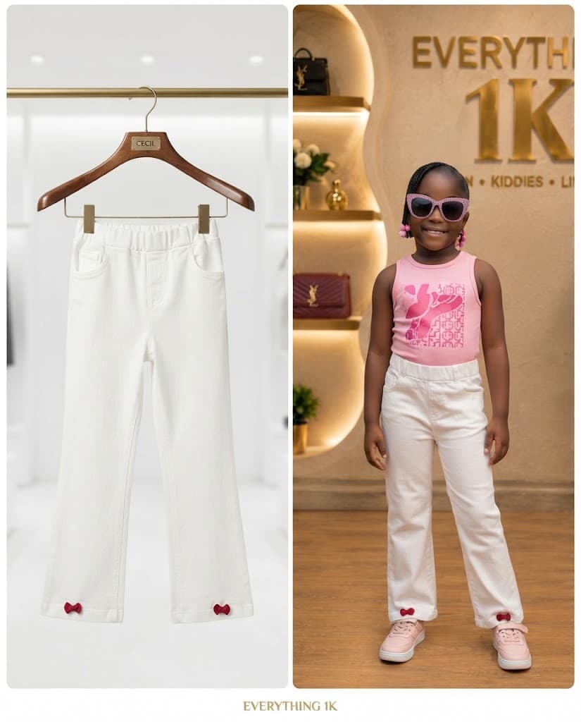 White Bow-Accented Flare Jorgers (Ages 5-6)