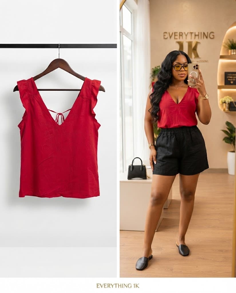 Pre-loved V-Neck Ruffle-Trim Tank Top with Tie-Back