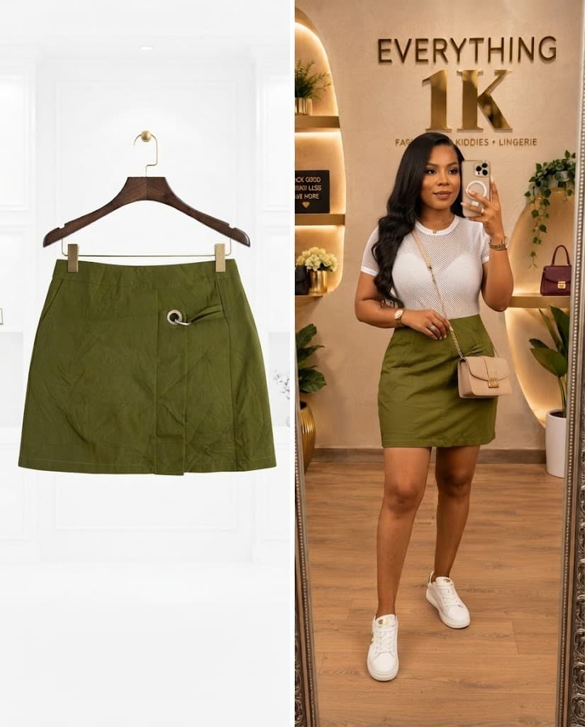 Olive Green Asymmetric Ring-Accent Skort