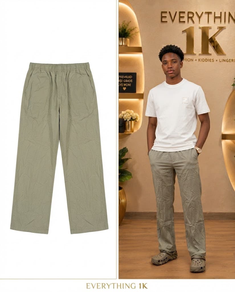 Sage Green Textured Men’s Casual Trousers