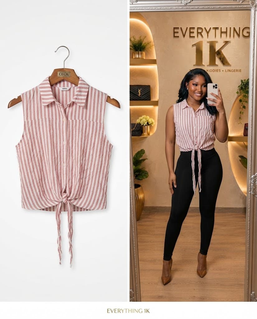 Pink Striped Tie-Front Casual Crop Top