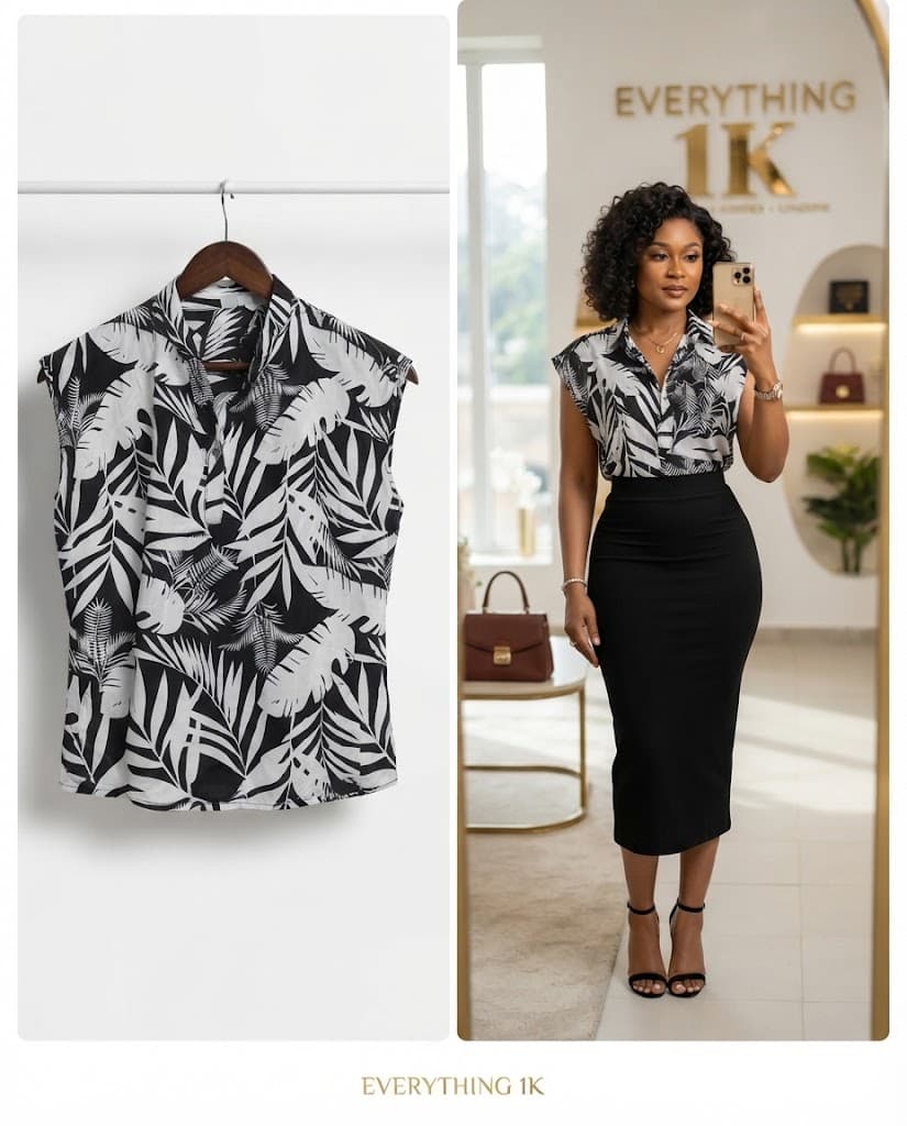 Pre-loved Tropical Leaf Print Sleeveless Top