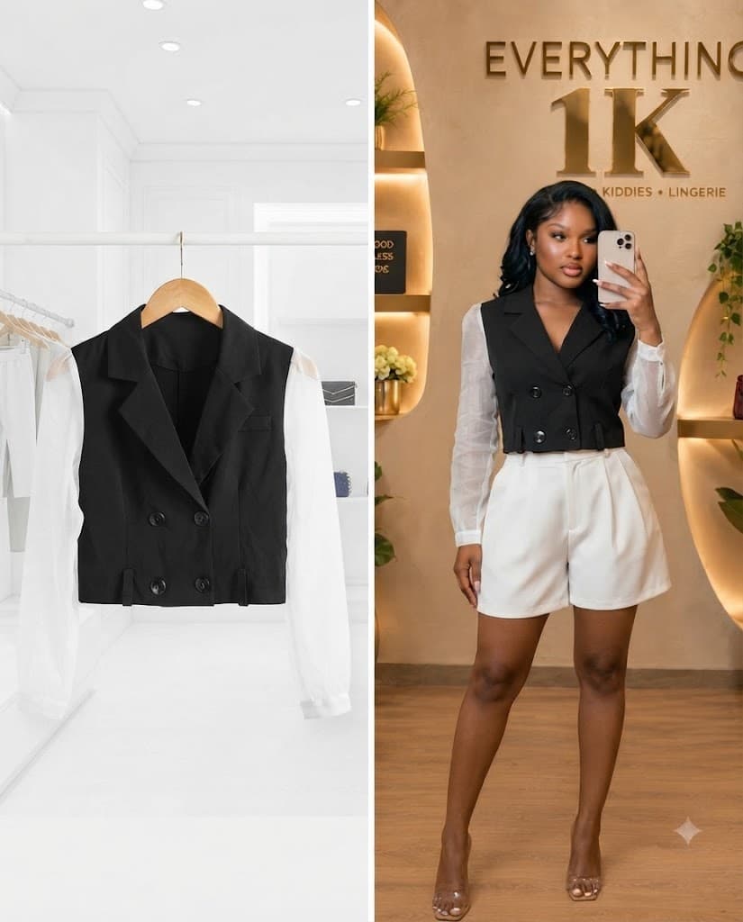 Two-Tone Crop Blazer Top with Sheer Sleeves