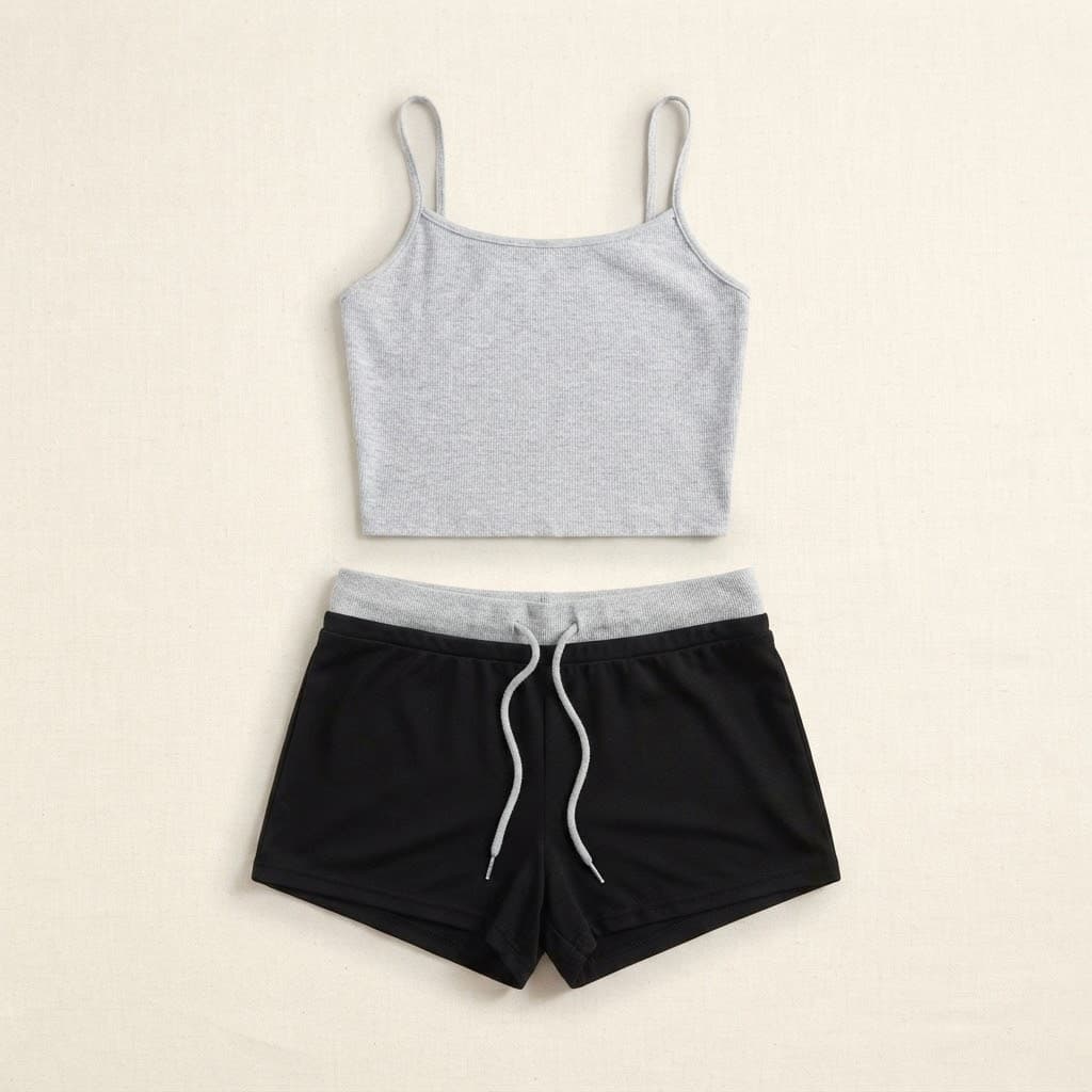 Grey Cami & Two-Tone Shorts Loungewear Set