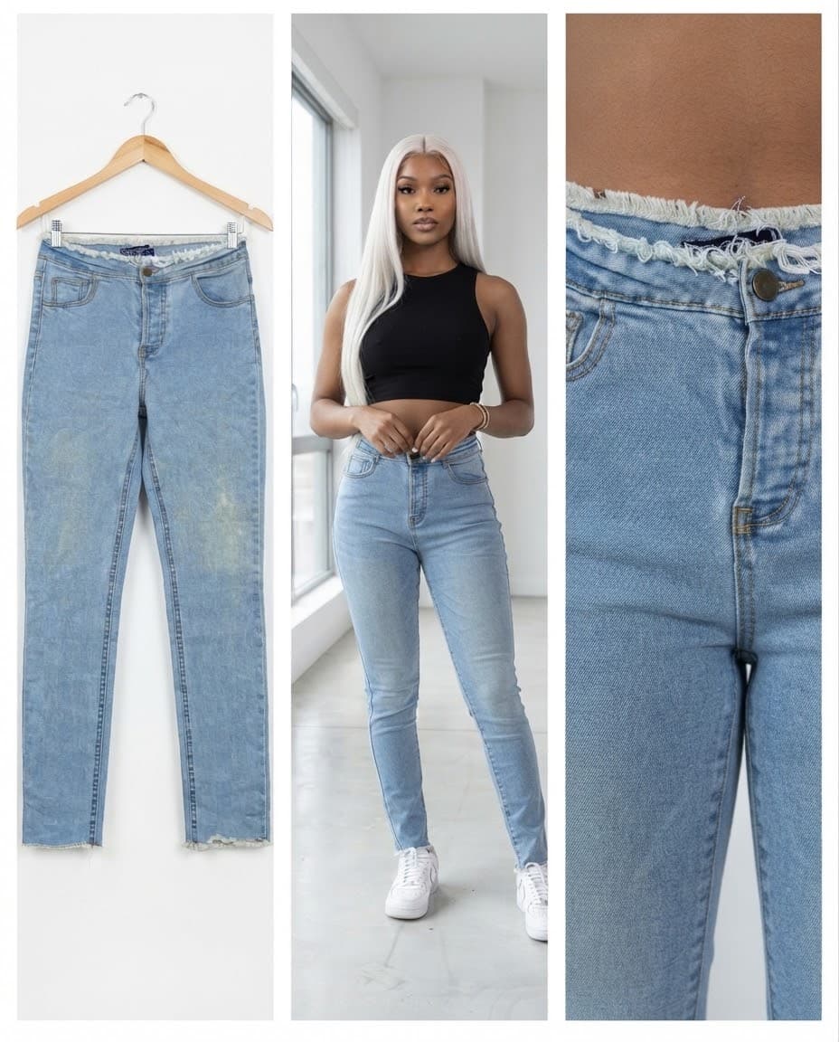 Frayed-Edge Waistband Light Wash Jeans 26