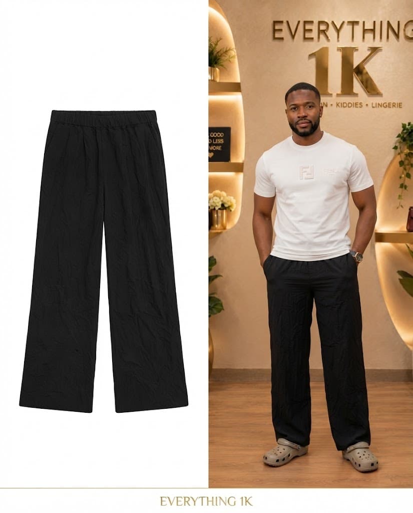 Black Crinkled Lightweight Men's Trousers