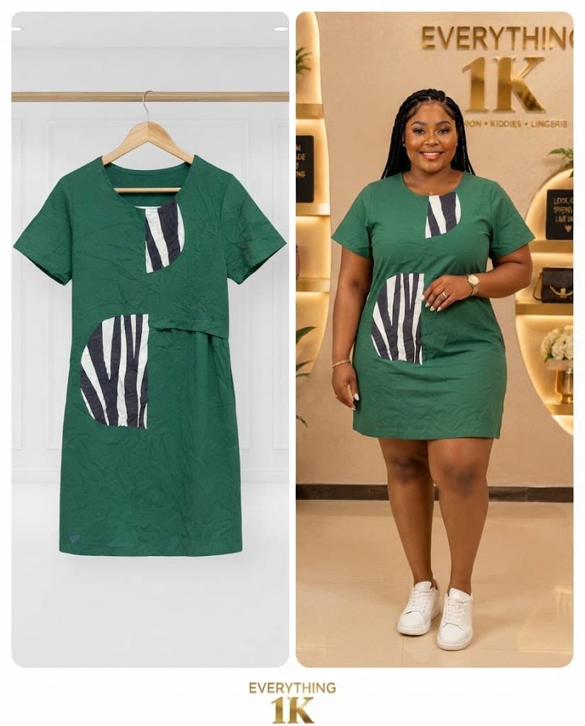 Emerald Green Zebra-Accent Mini casual Dress