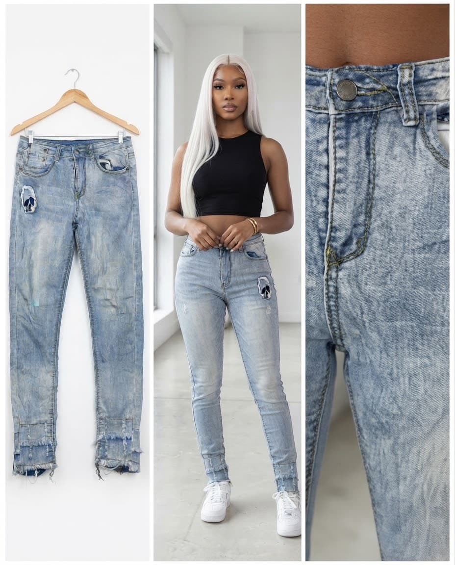 Acid-Wash Cuffed-Hem Jeans 28