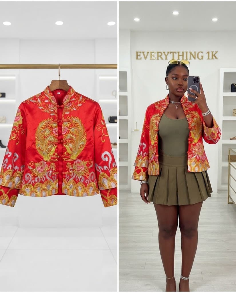 Oriental-Style Brocade Statement Jacket