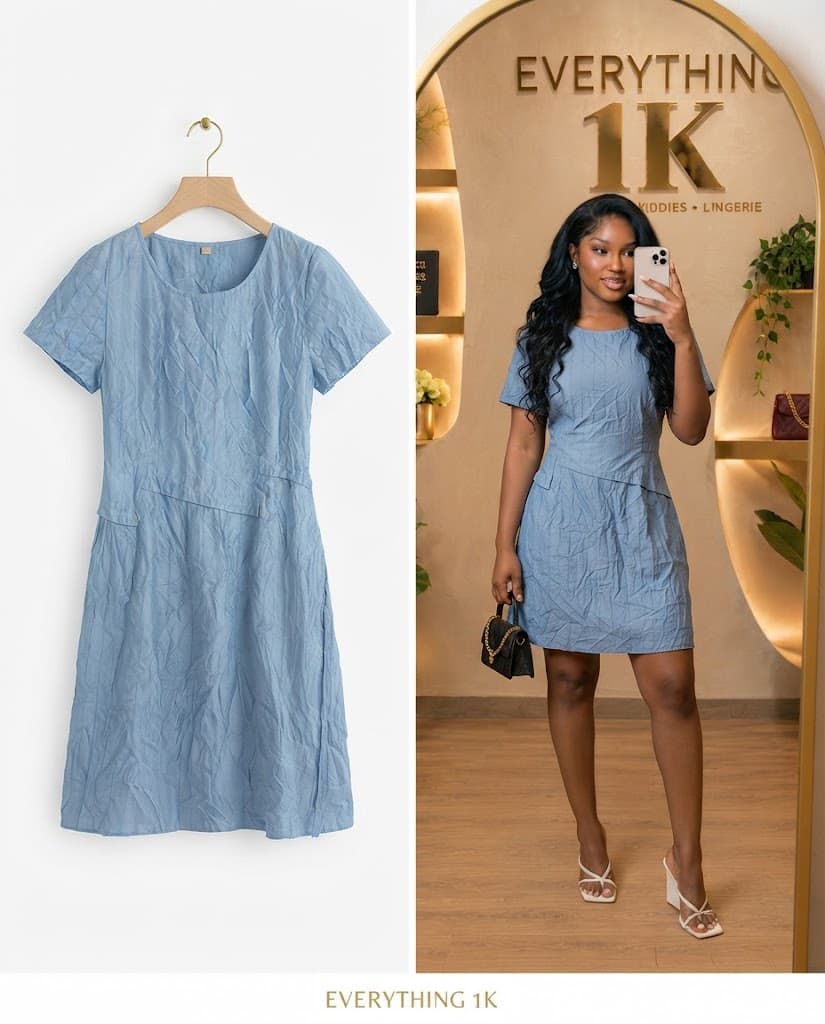 Blue Short-Sleeve Wrap-Detail Mini Dress