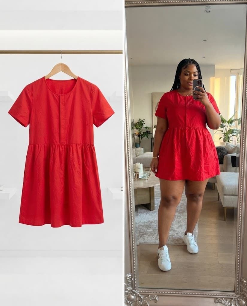 Bright Red Short-Sleeve Babydoll Dress