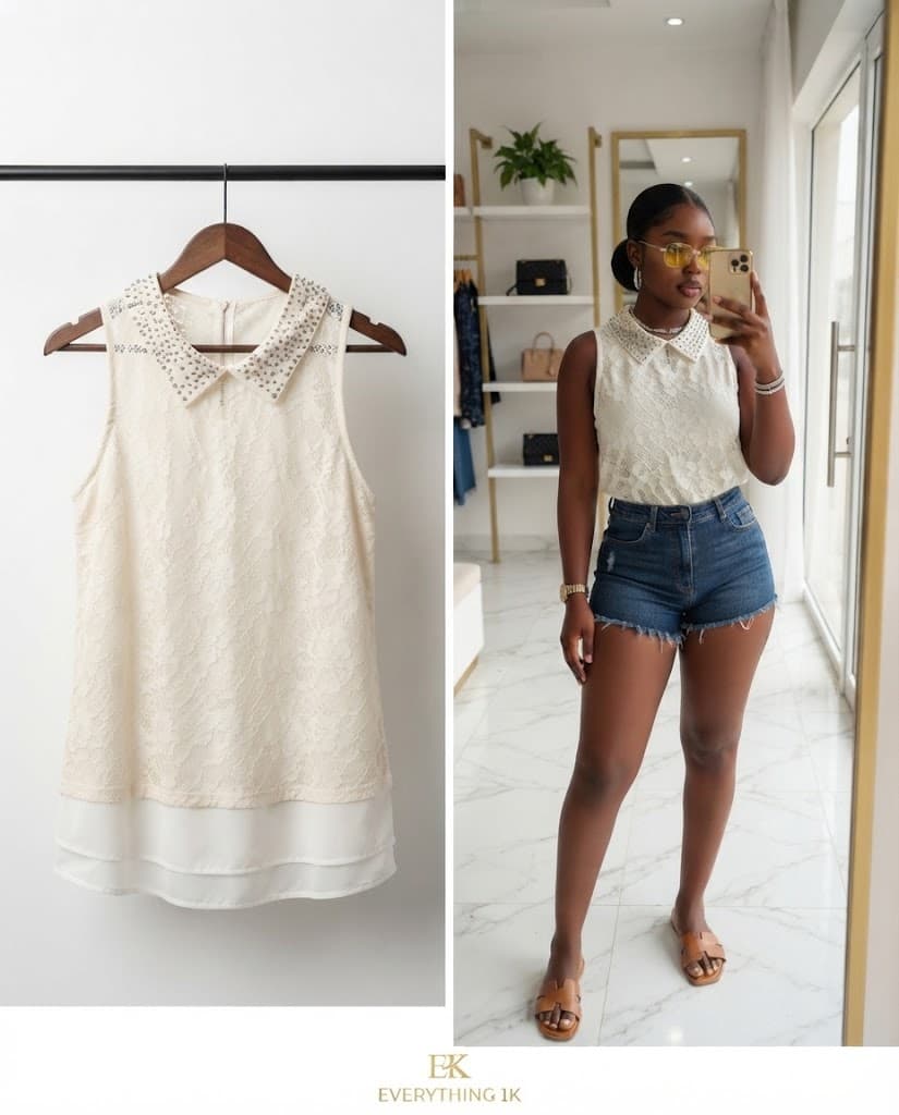 Pre-loved Sleeveless Embellished Collar Top