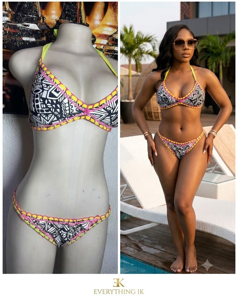 Aztec Print Crochet-Trim Halter Bikini Set