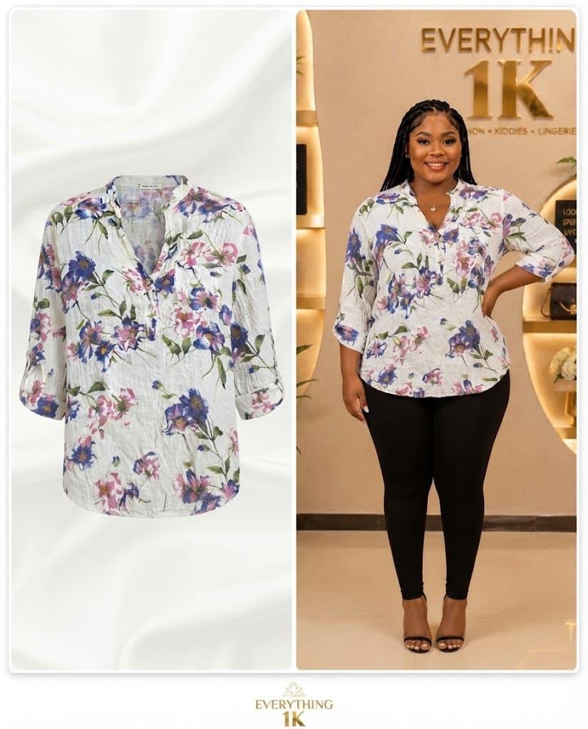 Casual White and Purple Floral Blouse