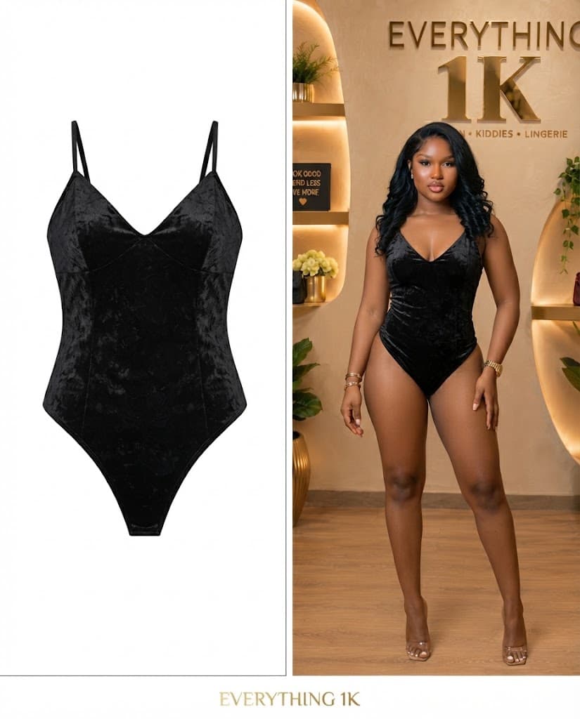 Black Velvet V-Neck Spaghetti Strap Bodysuit