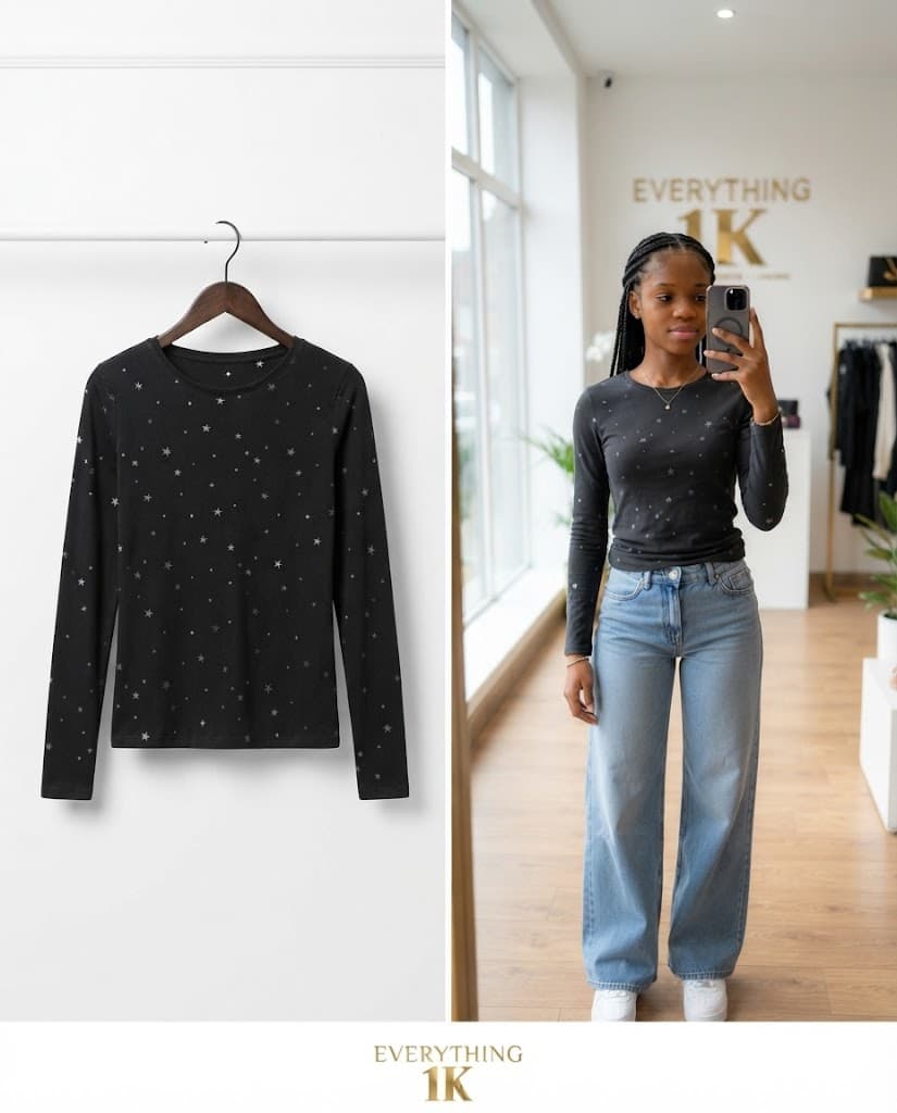 Pre-loved girls Silver Star Foil Print Long-Sleeve Top