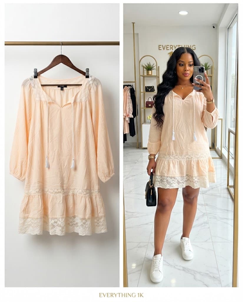 Pre-loved Long-Sleeve Lace-Trim Ruffle Hem casual Dress