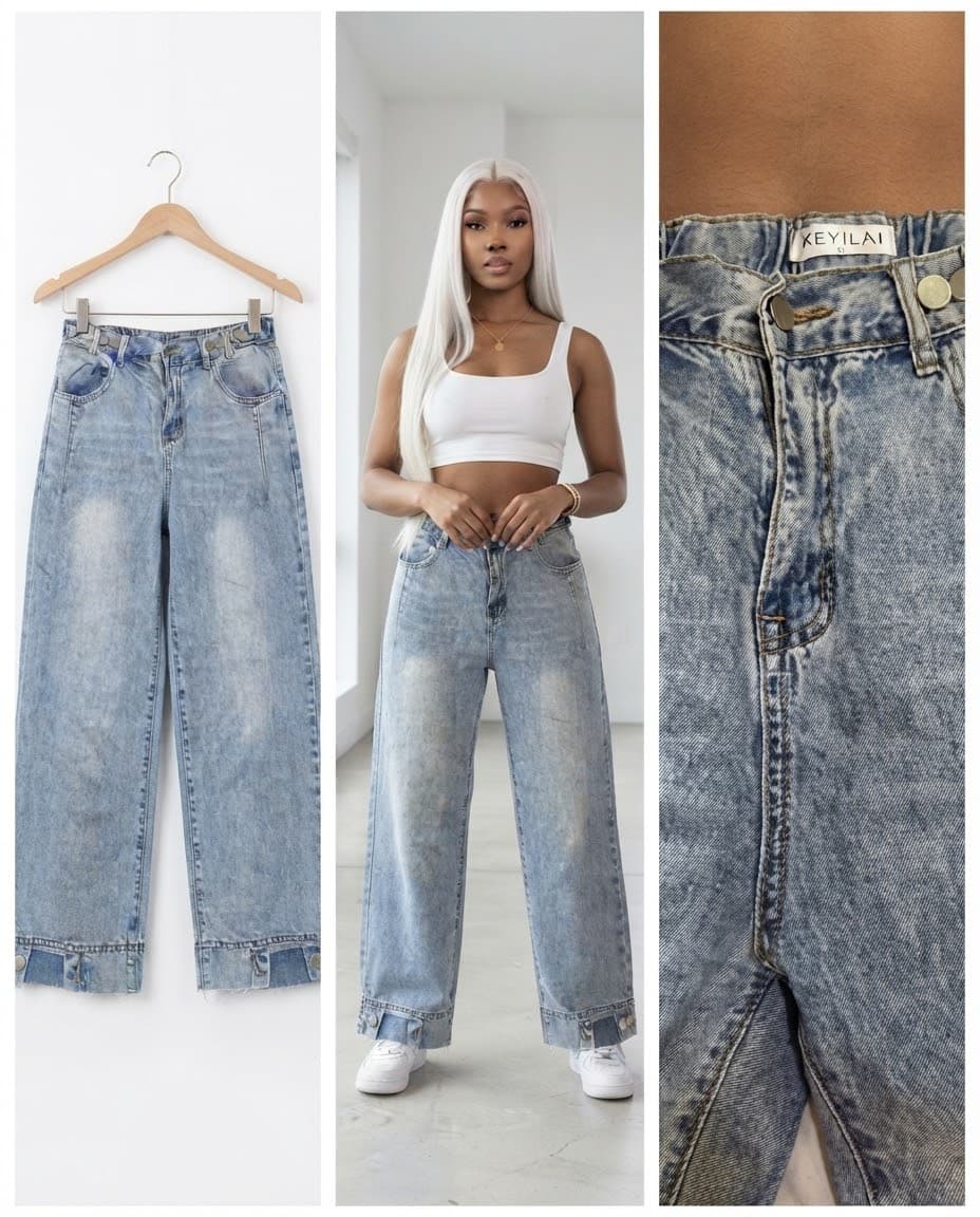 Light Acid-Wash Cuffed Wide-Leg Jeans 30