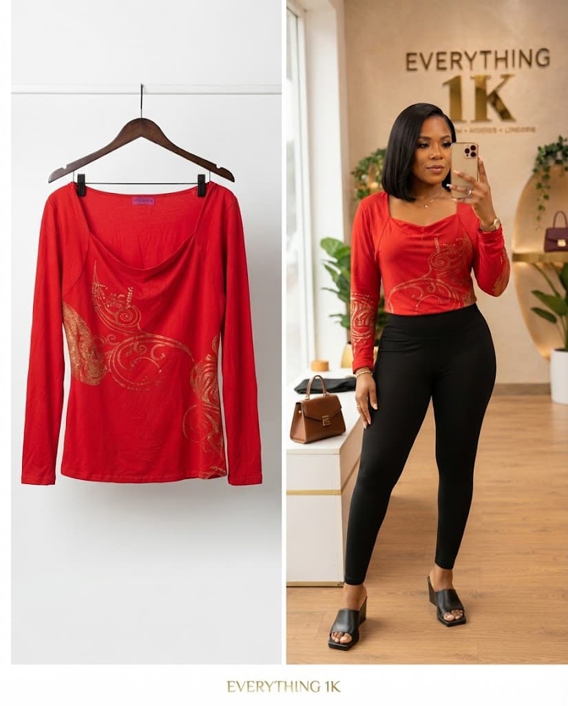 Pre-loved Gold Foil Print Scoop-Neck Top