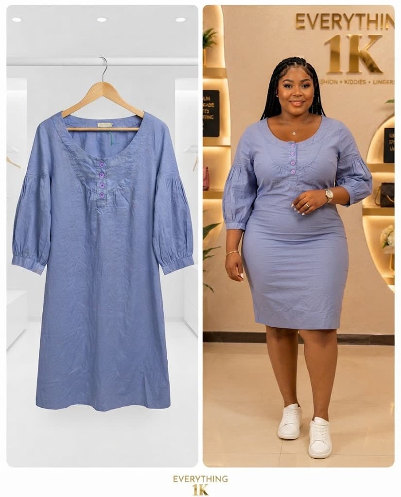 Periwinkle Balloon-Sleeve Midi casual Dress