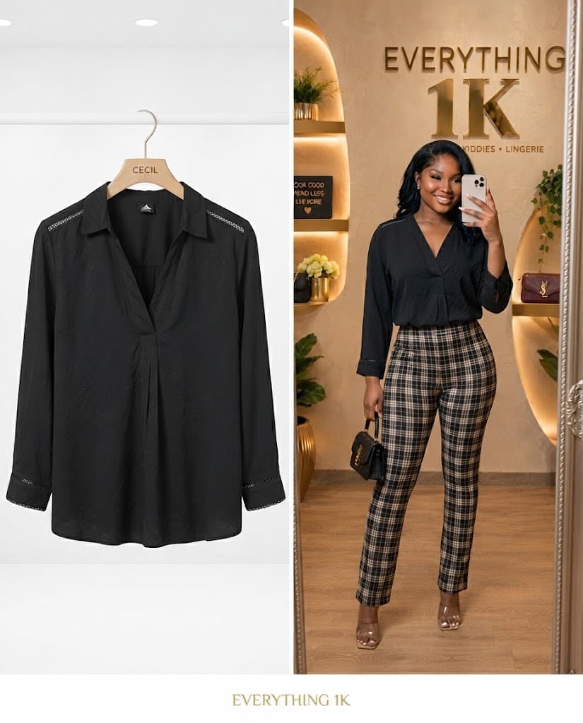 Black Corporate Lace-Trim Blouse