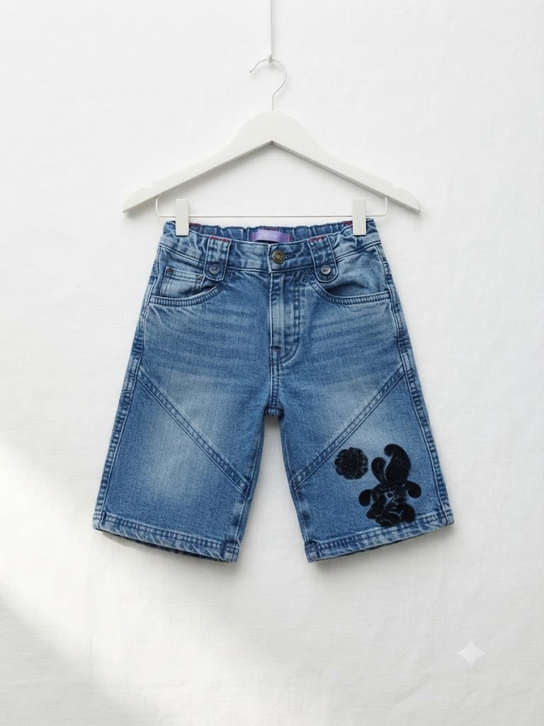 Pre-loved Embroidered Soft Denim Shorts 2_4 years
