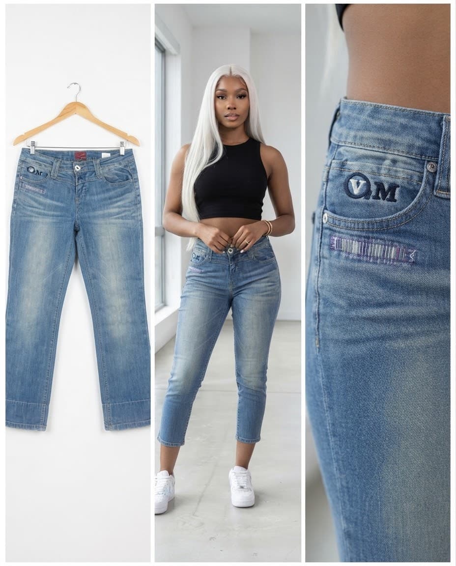 VM Branded Light Wash Crop Jeans 32