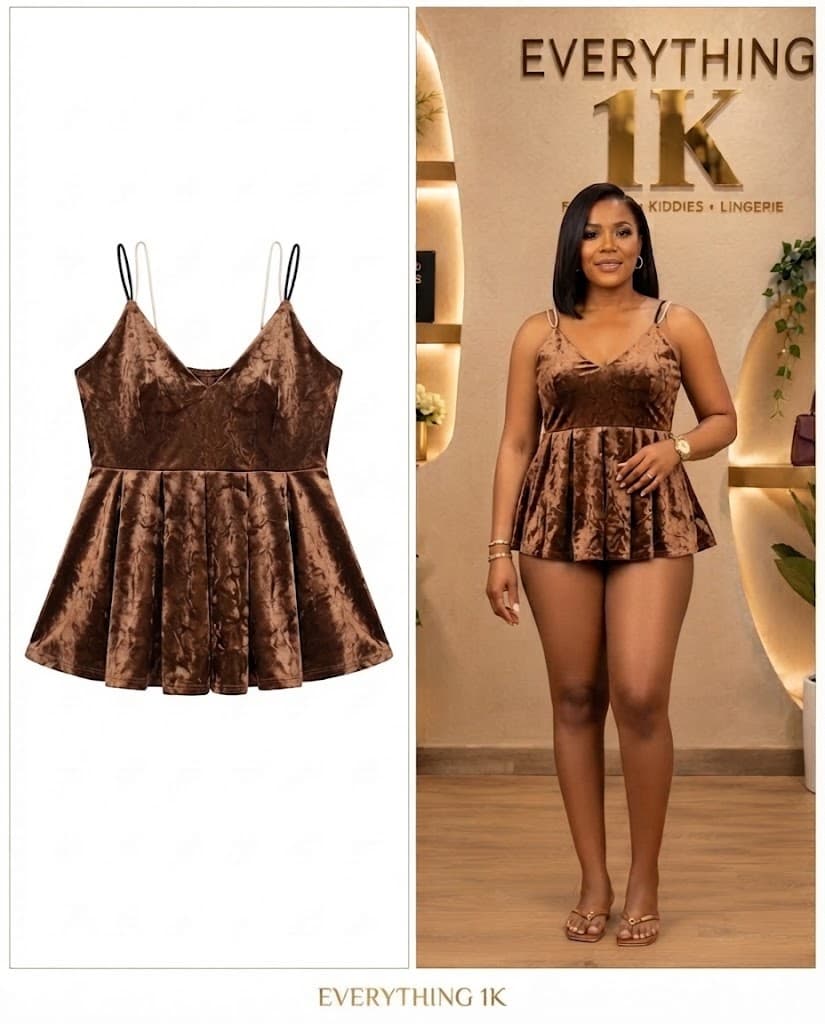 Brown Velvet Halter Peplum Top