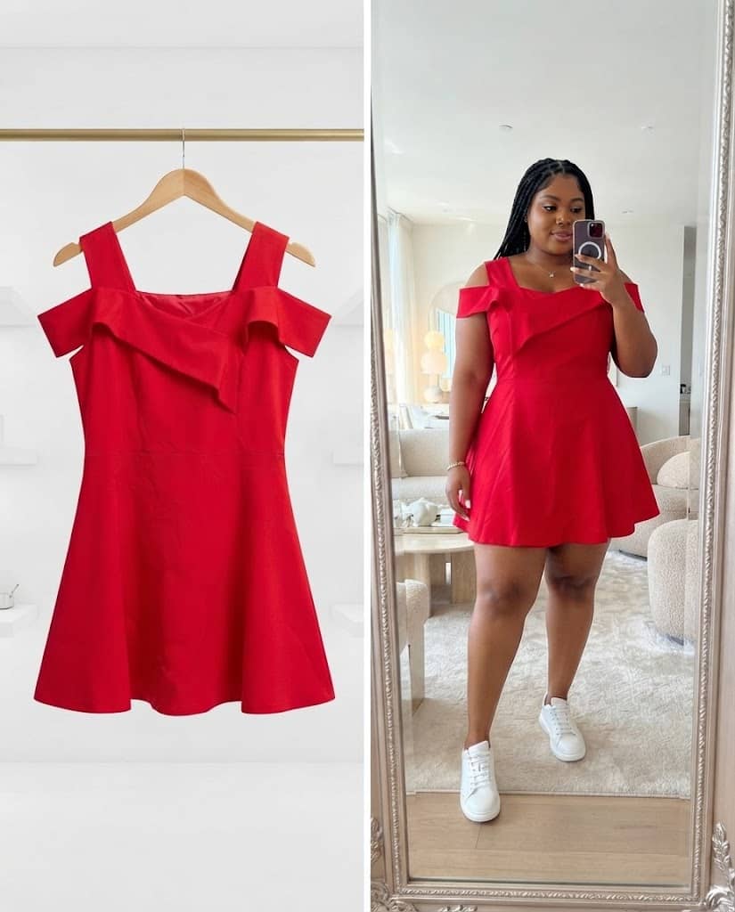 Red Cold-Shoulder Ruffle Trim Mini Dress