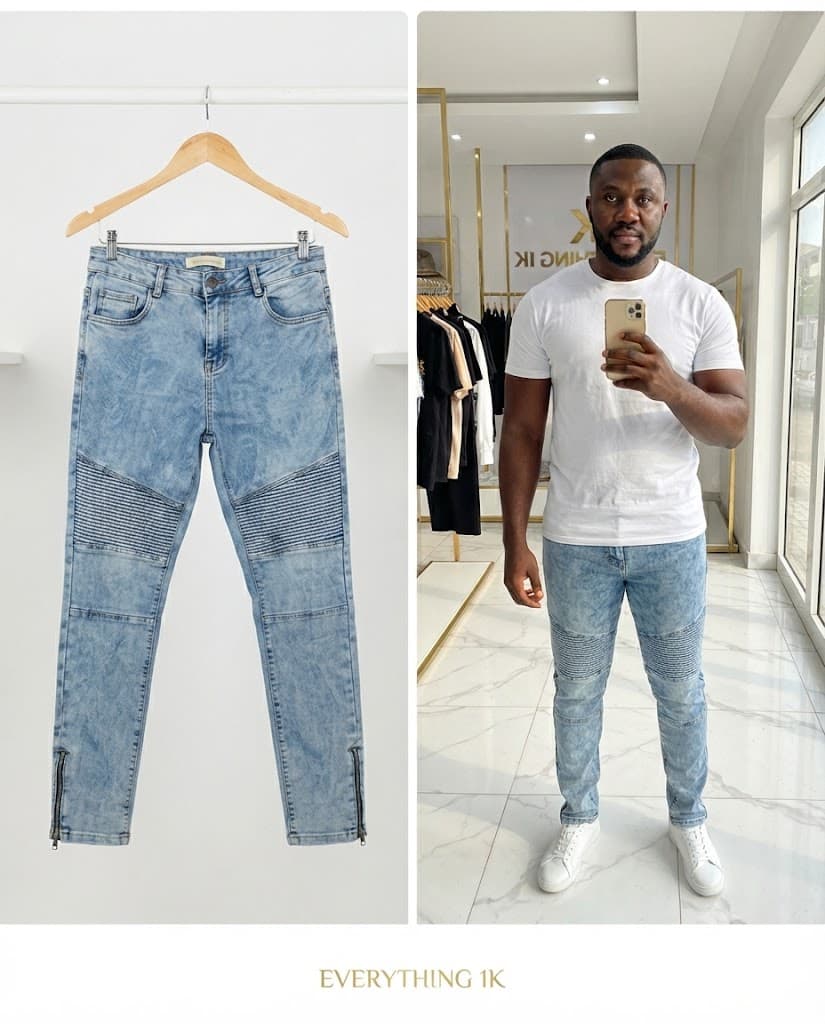 Acid-Wash Biker Jeans with Ankle Zips