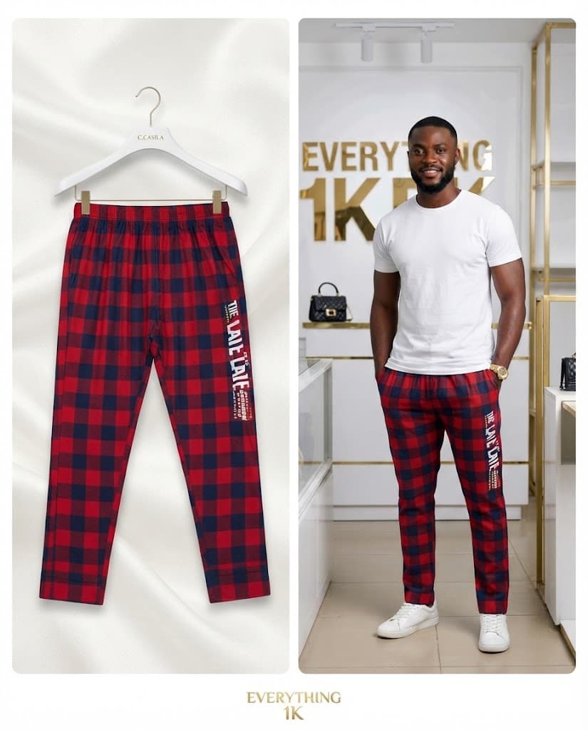 Casual Red and Navy Blue Plaid Trousers