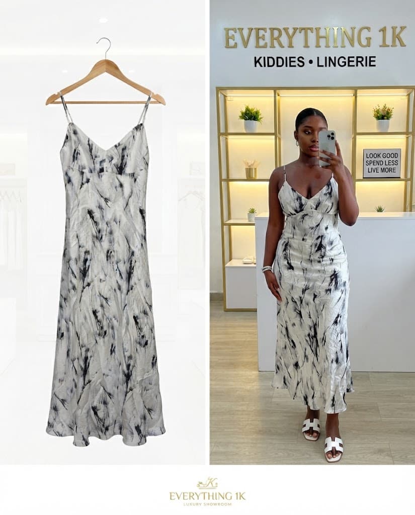 Abstract Monochrome Swirl Slip Dress