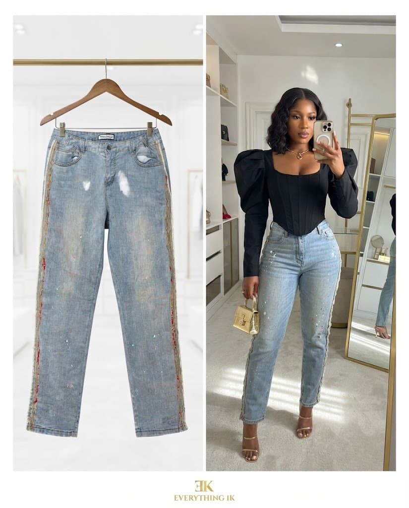 Unisex Light Blue Painted Straight-Leg Jeans waist 30/32