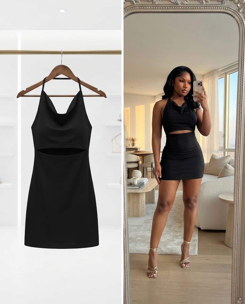 Black Cut-Out Halter Neck Mini Dress