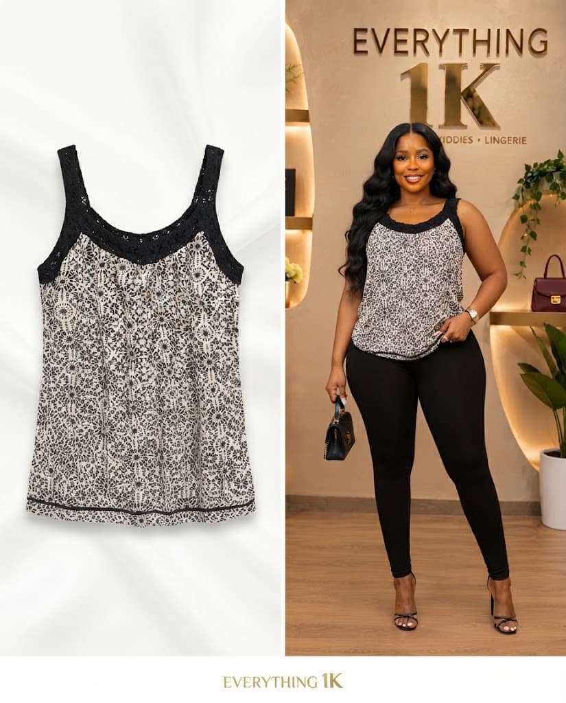 Black and White Lace-Trim Cami Top