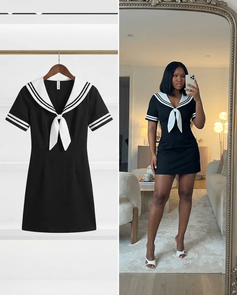 Black Sailor Collar Short-Sleeve Mini Dress