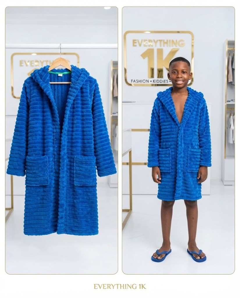 Royal Blue Ribbed kids Fleece Bathrobe (Without Rope) 5-7 Years
