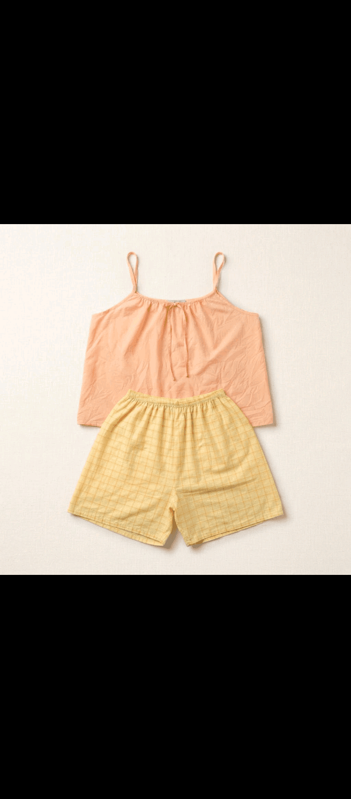 Peach Cami & Yellow Checkered Short Pajama Set