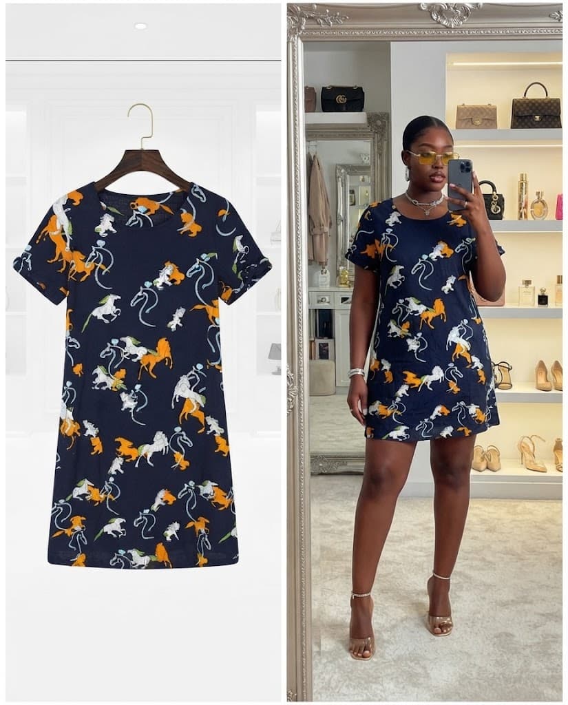 Navy Horse Print Mini casual Dress
