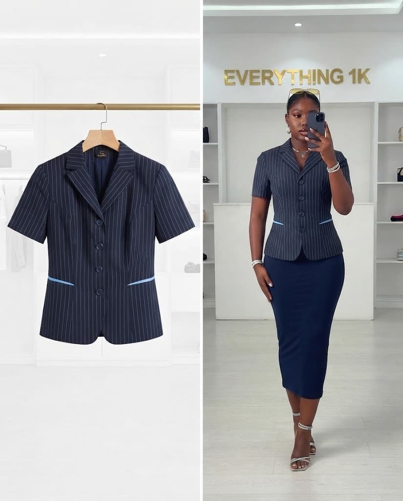 Pinstripe Short-Sleeve Peplum Blazer